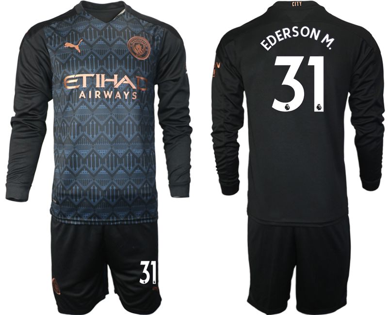 Men 2020-2021 club Manchester city home long sleeve #31 black Soccer Jerseys